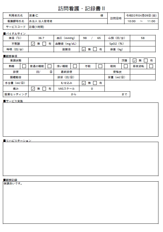 訪問看護・記録書Ⅱ